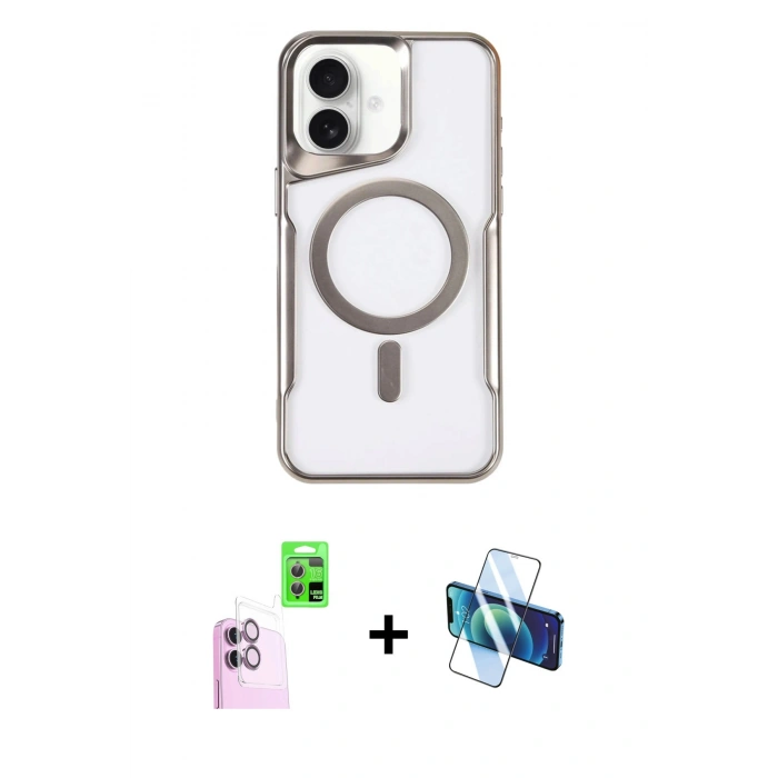 MARSİLYAN™- iPhone 16 Kılıf Yadigar Klasik Özel Seri - Siyah 3D Antistatik Seramik Nano Ekran Koruyucu + Raze Metal Kamera Lens - PE