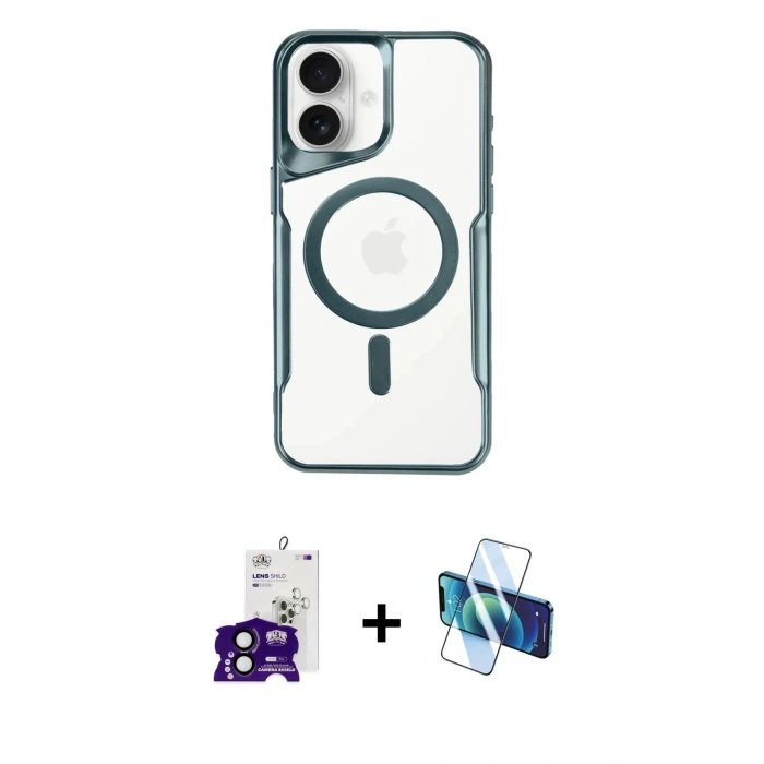 MARSİLYAN™- iPhone 16 Kılıf Yadigar Klasik Özel Seri - Siyah 3D Antistatik Seramik Nano Ekran Koruyucu + Bilvis Titan Kamera Lens - SH