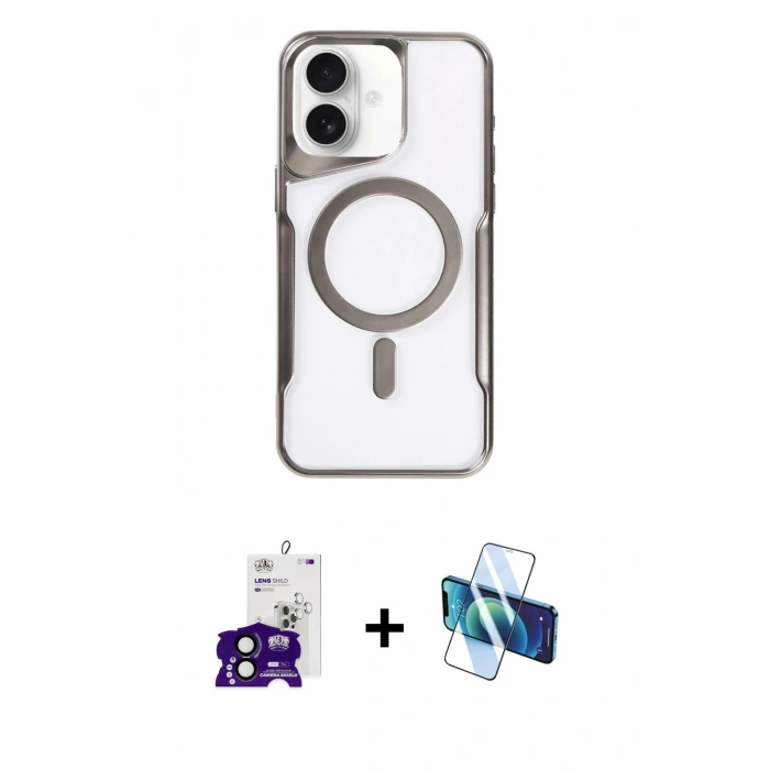 MARSİLYAN™- iPhone 16 Kılıf Yadigar Klasik Özel Seri - Siyah 3D Antistatik Seramik Nano Ekran Koruyucu + Bilvis Titan Kamera Lens - SH