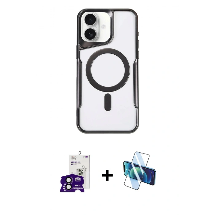 MARSİLYAN™- iPhone 16 Kılıf Yadigar Klasik Özel Seri - Siyah 3D Antistatik Seramik Nano Ekran Koruyucu + Bilvis Titan Kamera Lens - SH