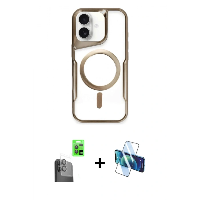 MARSİLYAN™- iPhone 16 Kılıf Yadigar Klasik Özel Seri - Siyah 3D Antistatik Seramik Nano Ekran Koruyucu + Raze Metal Kamera Lens - SH