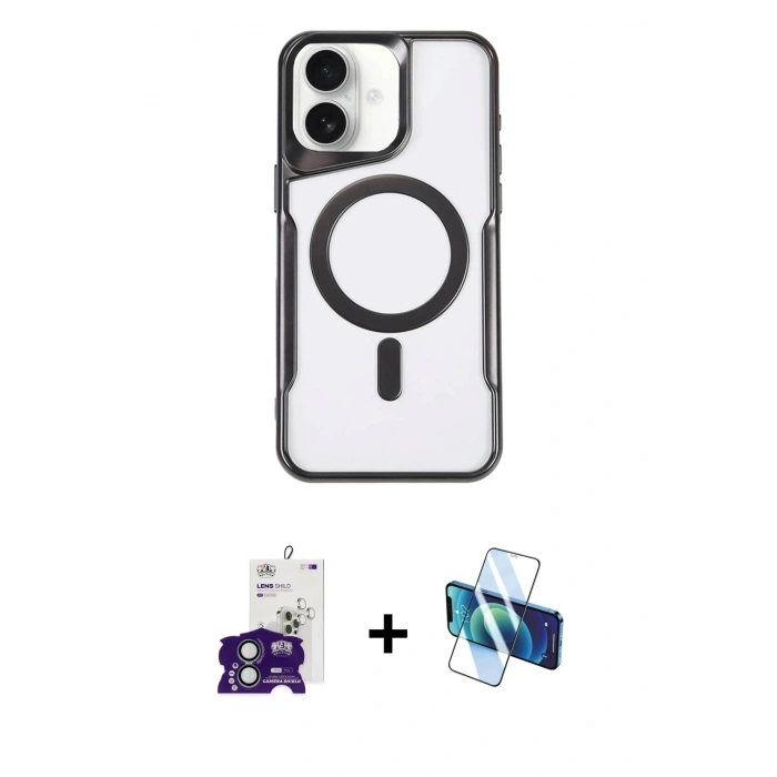MARSİLYAN™- iPhone 16 Kılıf Yadigar Klasik Özel Seri - Siyah 3D Antistatik Seramik Nano Ekran Koruyucu + Bilvis Titan Kamera Lens - YL
