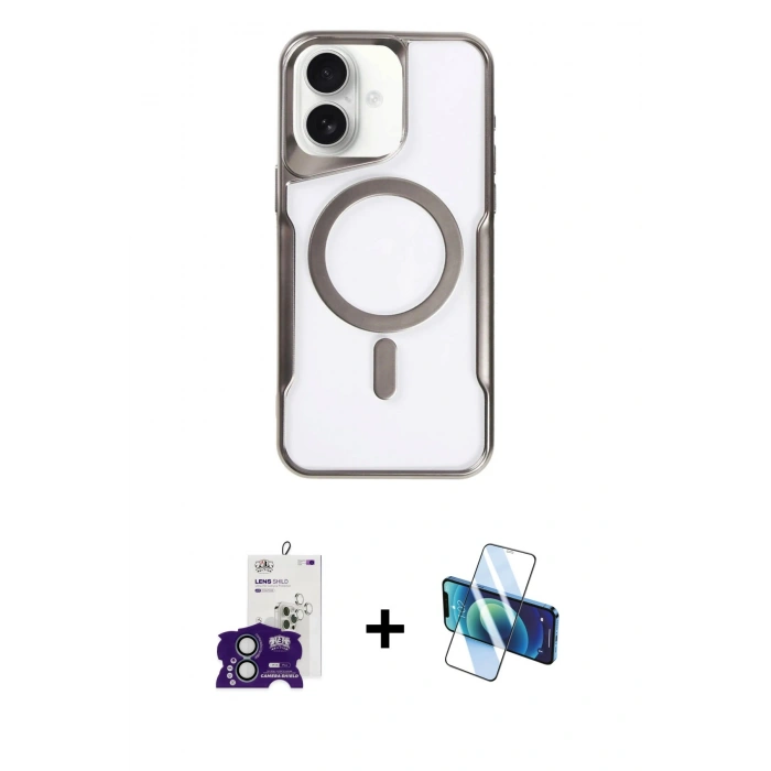 MARSİLYAN™- iPhone 16 Kılıf Yadigar Klasik Özel Seri - Siyah 3D Antistatik Seramik Nano Ekran Koruyucu + Bilvis Titan Kamera Lens - YL