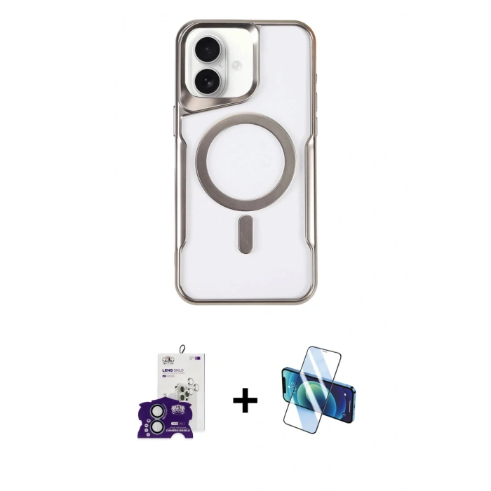 MARSİLYAN™- iPhone 16 Kılıf Yadigar Klasik Özel Seri - Siyah 3D Antistatik Seramik Nano Ekran Koruyucu + Bilvis Titan Kamera Lens - YL