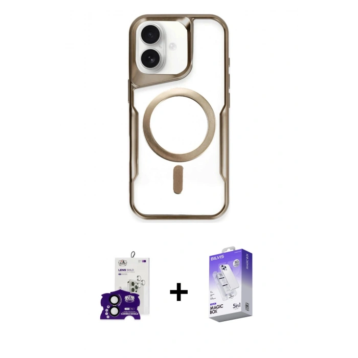 MARSİLYAN™- iPhone 16 Kılıf Yadigar Klasik Özel Seri - Siyah Bilvis 5in1 3D Magic Cam Ekran Koruyucu + Bilvis Titan Kamera Lens - SH