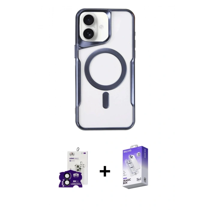 MARSİLYAN™- iPhone 16 Kılıf Yadigar Klasik Özel Seri - Siyah Bilvis 5in1 3D Magic Cam Ekran Koruyucu + Bilvis Titan Kamera Lens - SH