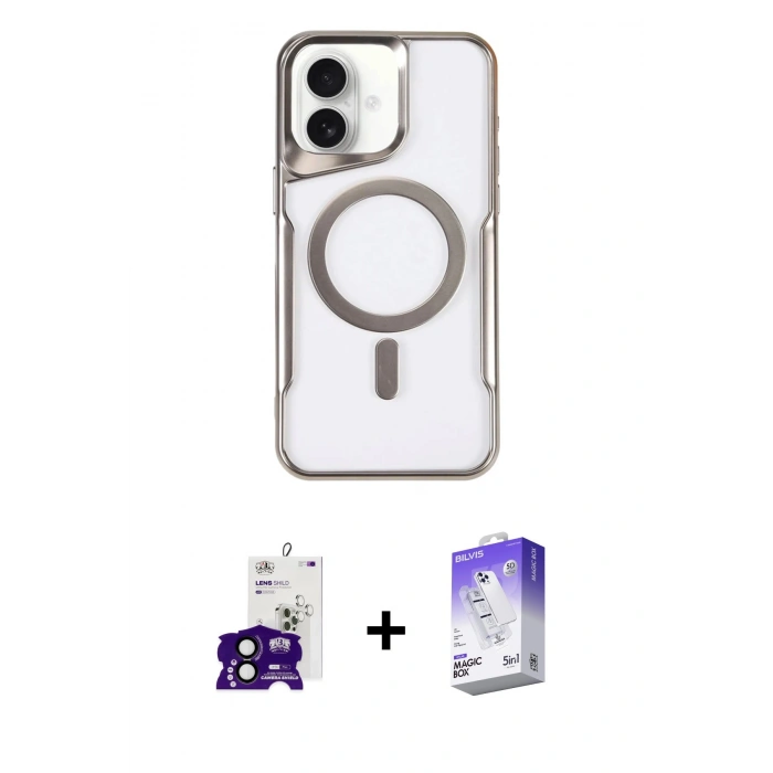 MARSİLYAN™- iPhone 16 Kılıf Yadigar Klasik Özel Seri - Siyah Bilvis 5in1 3D Magic Cam Ekran Koruyucu + Bilvis Titan Kamera Lens - SH