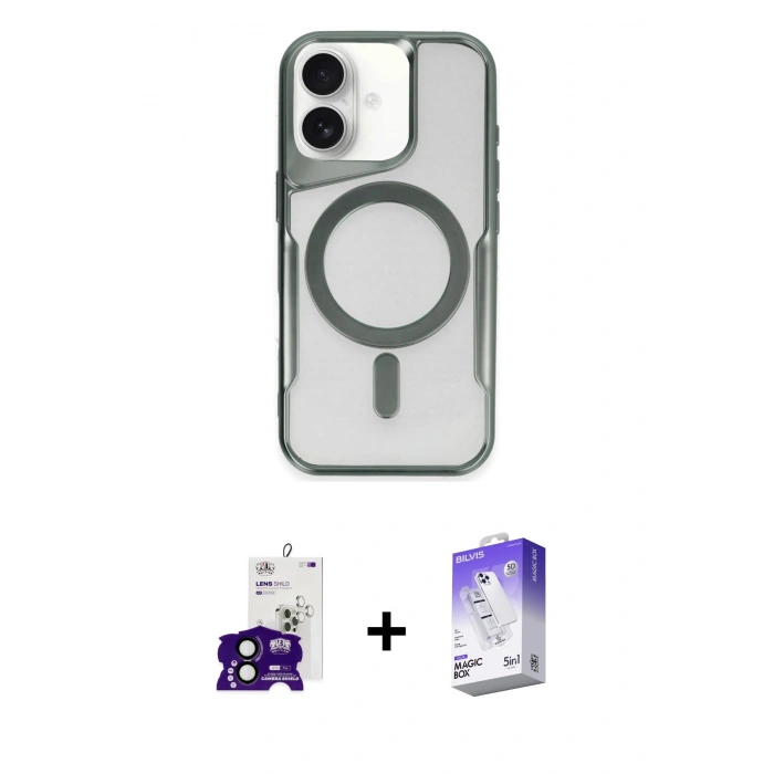 MARSİLYAN™- iPhone 16 Kılıf Yadigar Klasik Özel Seri - Siyah Bilvis 5in1 3D Magic Cam Ekran Koruyucu + Bilvis Titan Kamera Lens - SH