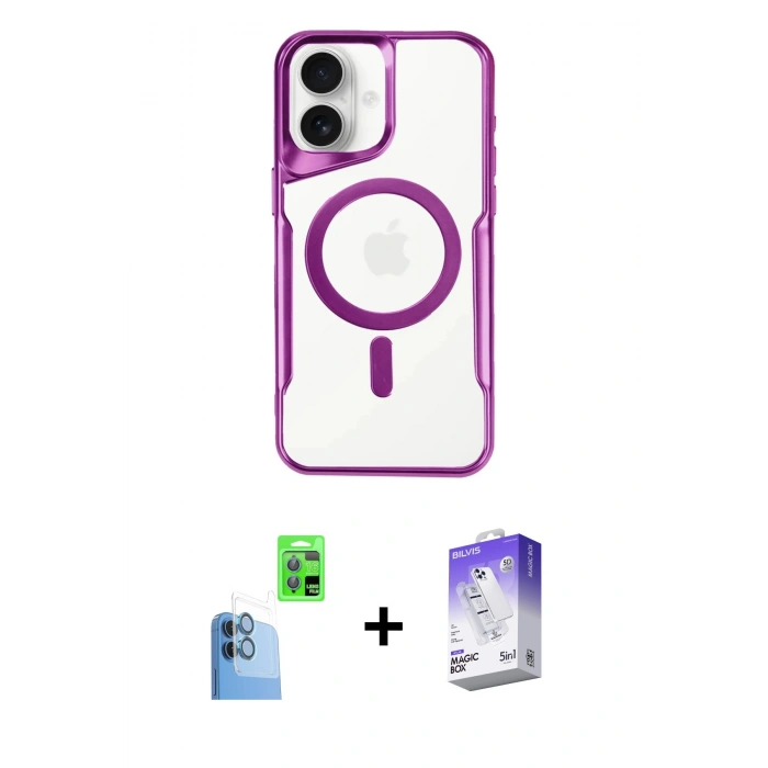 MARSİLYAN™- iPhone 16 Kılıf Yadigar Klasik Özel Seri - Siyah Bilvis 5in1 3D Magic Cam Ekran Koruyucu + Raze Metal Kamera Lens - LT