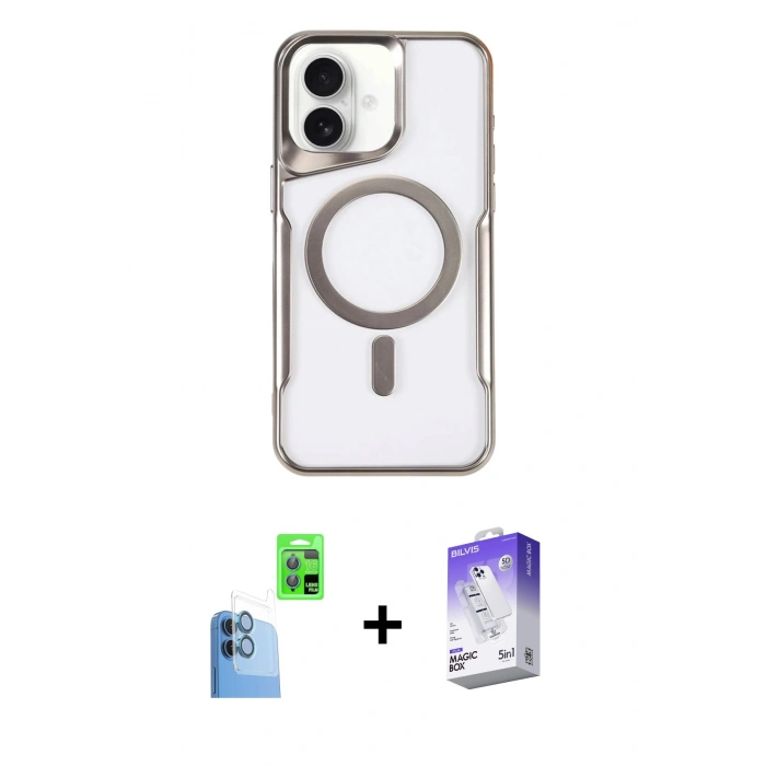 MARSİLYAN™- iPhone 16 Kılıf Yadigar Klasik Özel Seri - Siyah Bilvis 5in1 3D Magic Cam Ekran Koruyucu + Raze Metal Kamera Lens - LT