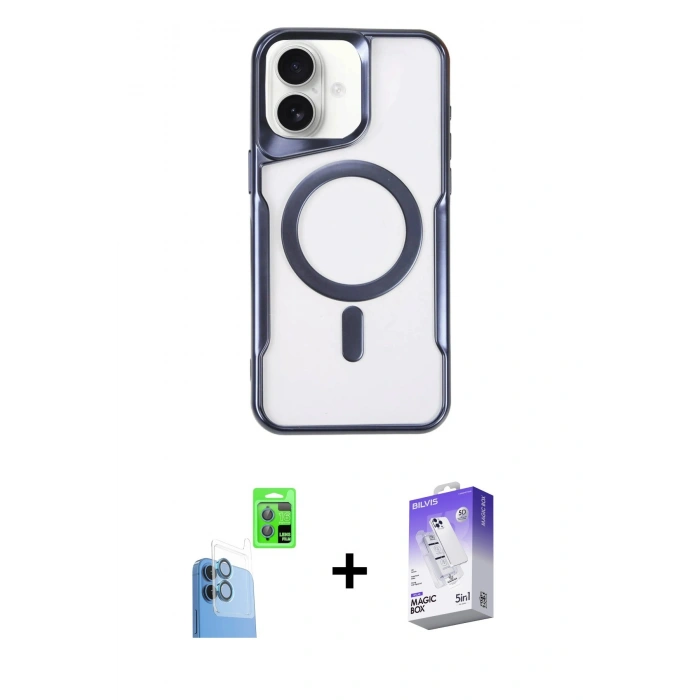 MARSİLYAN™- iPhone 16 Kılıf Yadigar Klasik Özel Seri - Siyah Bilvis 5in1 3D Magic Cam Ekran Koruyucu + Raze Metal Kamera Lens - LT