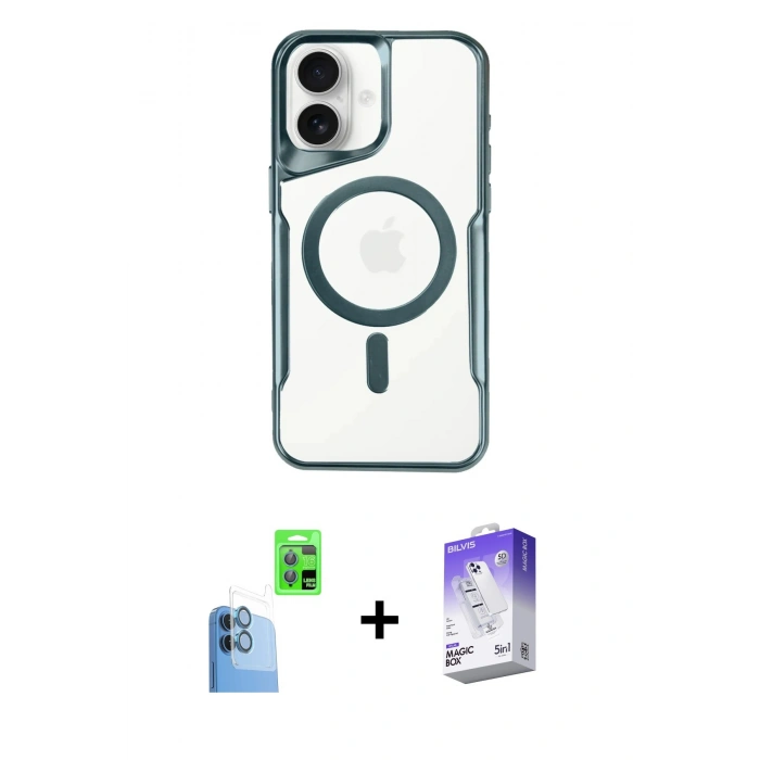 MARSİLYAN™- iPhone 16 Kılıf Yadigar Klasik Özel Seri - Siyah Bilvis 5in1 3D Magic Cam Ekran Koruyucu + Raze Metal Kamera Lens - LT