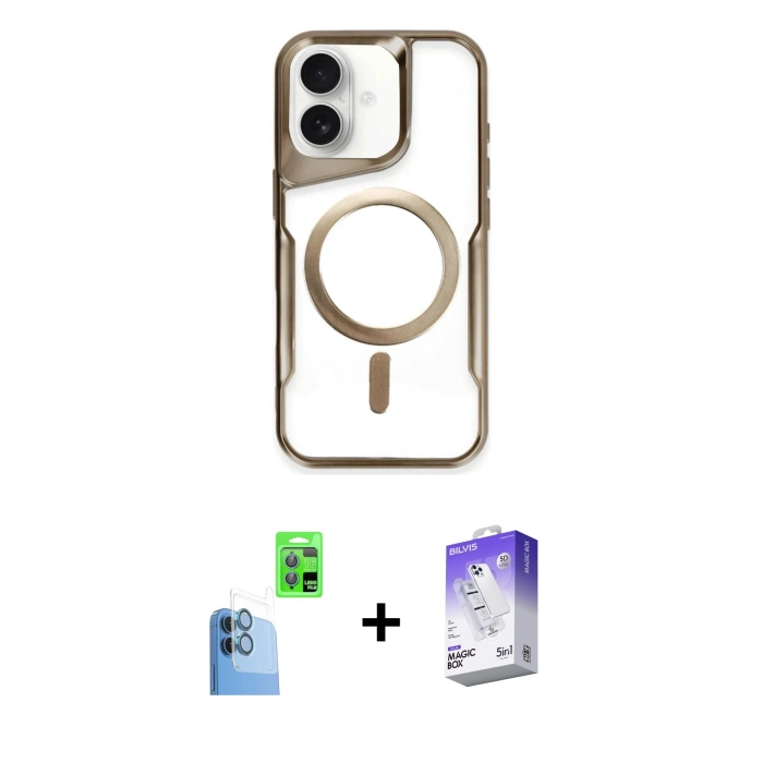 MARSİLYAN™- iPhone 16 Kılıf Yadigar Klasik Özel Seri - Siyah Bilvis 5in1 3D Magic Cam Ekran Koruyucu + Raze Metal Kamera Lens - LT