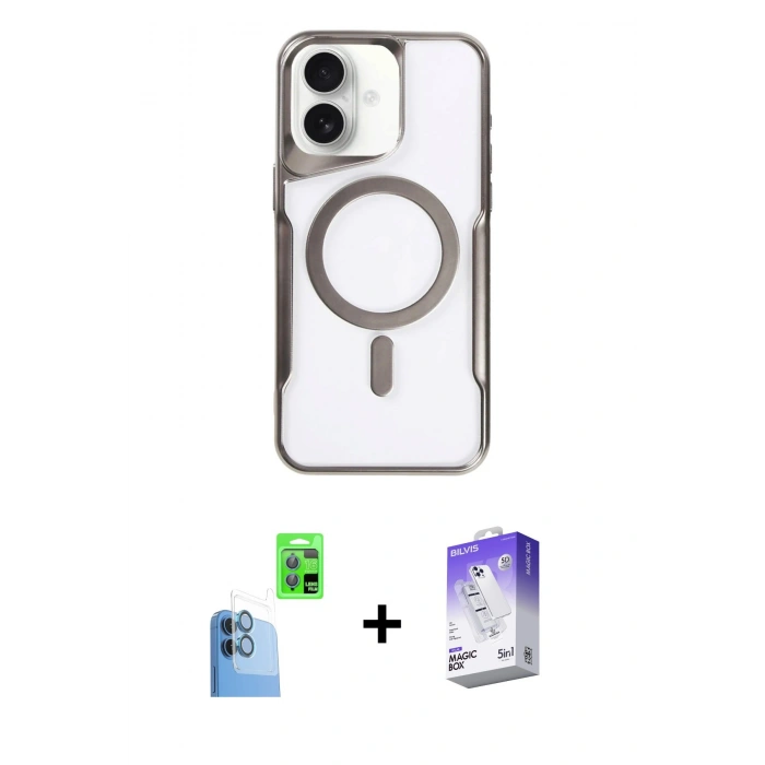MARSİLYAN™- iPhone 16 Kılıf Yadigar Klasik Özel Seri - Siyah Bilvis 5in1 3D Magic Cam Ekran Koruyucu + Raze Metal Kamera Lens - LT