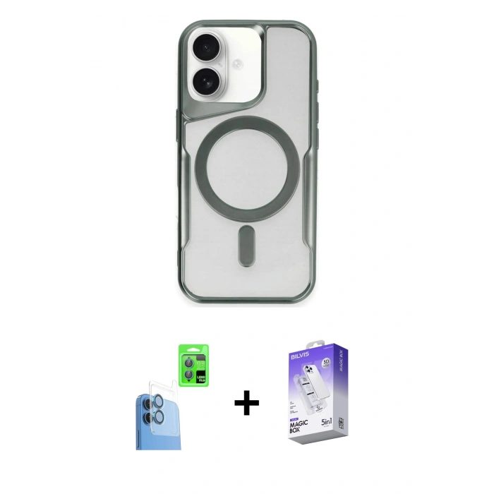 MARSİLYAN™- iPhone 16 Kılıf Yadigar Klasik Özel Seri - Siyah Bilvis 5in1 3D Magic Cam Ekran Koruyucu + Raze Metal Kamera Lens - LT