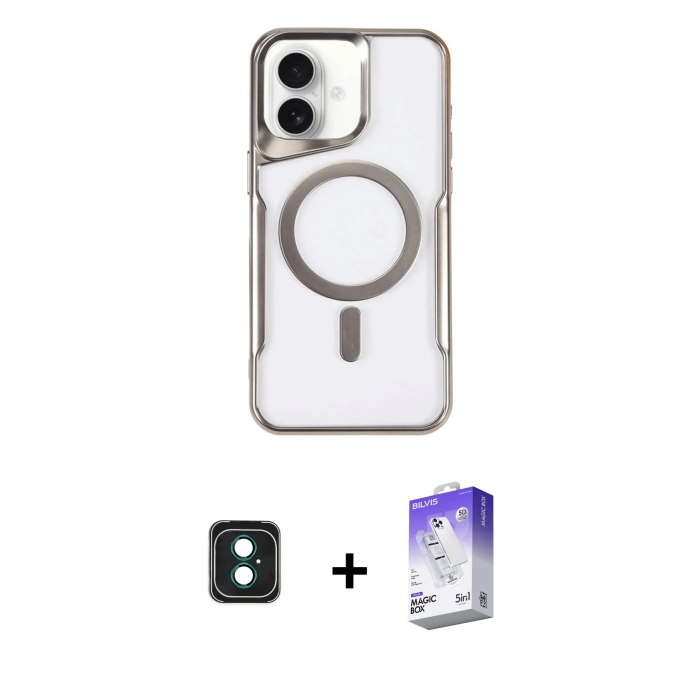 MARSİLYAN™- iPhone 16 Kılıf Yadigar Klasik Özel Seri - Siyah Bilvis 5in1 3D Magic Cam Ekran Koruyucu + PVD Metal Kamera Lens - YL