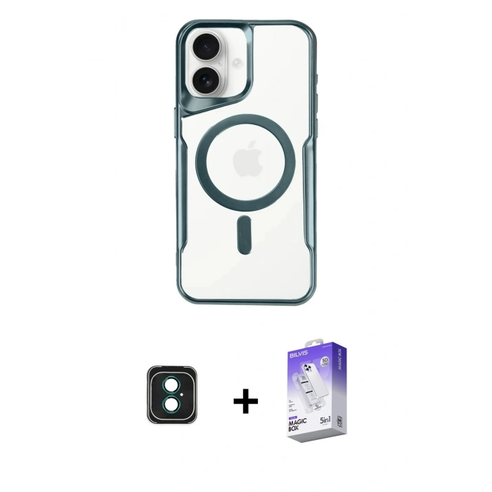 MARSİLYAN™- iPhone 16 Kılıf Yadigar Klasik Özel Seri - Siyah Bilvis 5in1 3D Magic Cam Ekran Koruyucu + PVD Metal Kamera Lens - YL