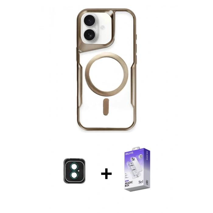 MARSİLYAN™- iPhone 16 Kılıf Yadigar Klasik Özel Seri - Siyah Bilvis 5in1 3D Magic Cam Ekran Koruyucu + PVD Metal Kamera Lens - YL