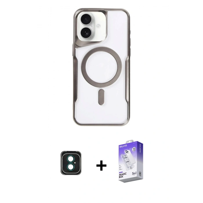 MARSİLYAN™- iPhone 16 Kılıf Yadigar Klasik Özel Seri - Siyah Bilvis 5in1 3D Magic Cam Ekran Koruyucu + PVD Metal Kamera Lens - YL