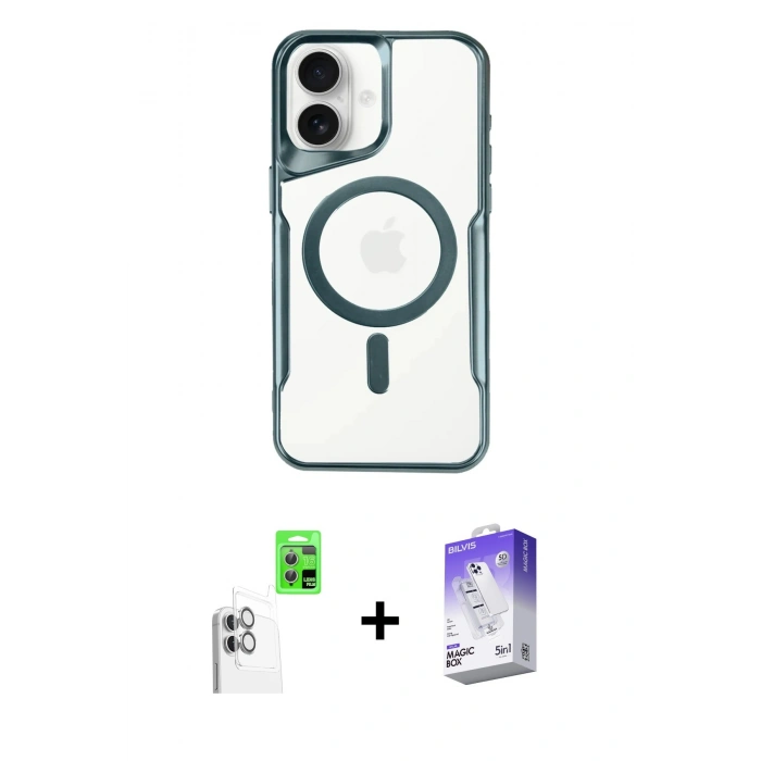 MARSİLYAN™- iPhone 16 Kılıf Yadigar Klasik Özel Seri - Siyah Bilvis 5in1 3D Magic Cam Ekran Koruyucu + Raze Metal Kamera Lens - BZ