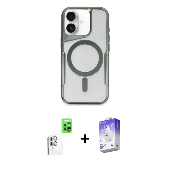 MARSİLYAN™- iPhone 16 Kılıf Yadigar Klasik Özel Seri - Siyah Bilvis 5in1 3D Magic Cam Ekran Koruyucu + Raze Metal Kamera Lens - BZ