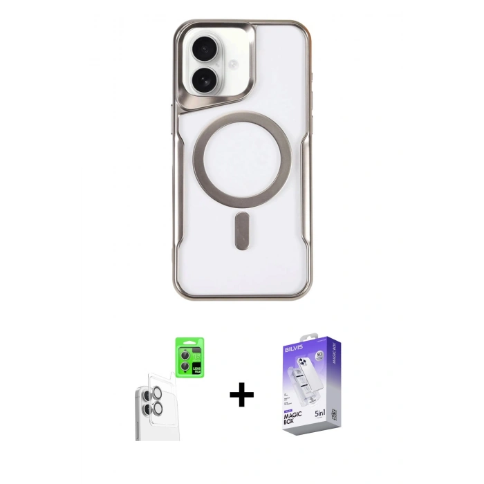 MARSİLYAN™- iPhone 16 Kılıf Yadigar Klasik Özel Seri - Siyah Bilvis 5in1 3D Magic Cam Ekran Koruyucu + Raze Metal Kamera Lens - BZ