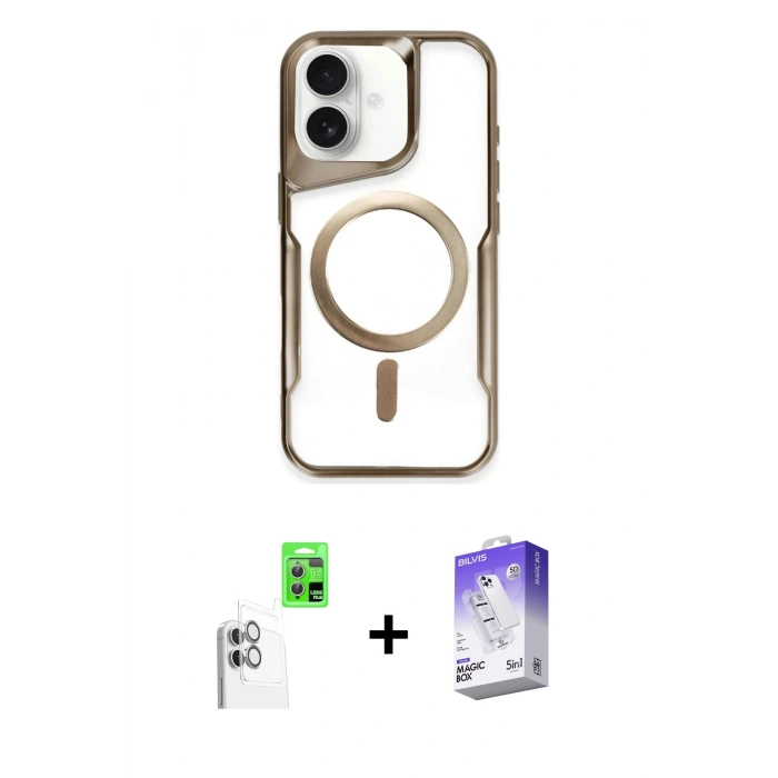 MARSİLYAN™- iPhone 16 Kılıf Yadigar Klasik Özel Seri - Siyah Bilvis 5in1 3D Magic Cam Ekran Koruyucu + Raze Metal Kamera Lens - BZ