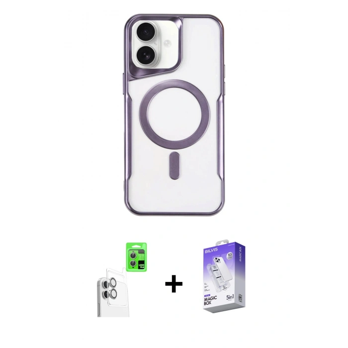 MARSİLYAN™- iPhone 16 Kılıf Yadigar Klasik Özel Seri - Siyah Bilvis 5in1 3D Magic Cam Ekran Koruyucu + Raze Metal Kamera Lens - BZ