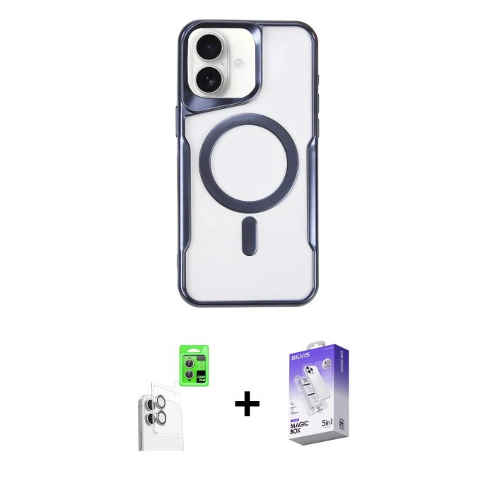 MARSİLYAN™- iPhone 16 Kılıf Yadigar Klasik Özel Seri - Siyah Bilvis 5in1 3D Magic Cam Ekran Koruyucu + Raze Metal Kamera Lens - BZ