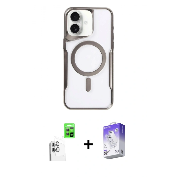 MARSİLYAN™- iPhone 16 Kılıf Yadigar Klasik Özel Seri - Siyah Bilvis 5in1 3D Magic Cam Ekran Koruyucu + Raze Metal Kamera Lens - BZ