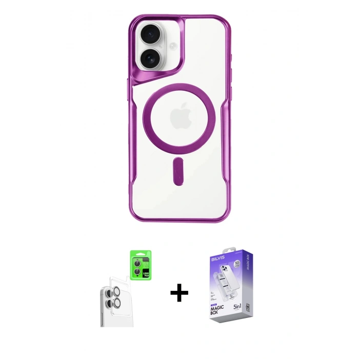 MARSİLYAN™- iPhone 16 Kılıf Yadigar Klasik Özel Seri - Siyah Bilvis 5in1 3D Magic Cam Ekran Koruyucu + Raze Metal Kamera Lens - BZ