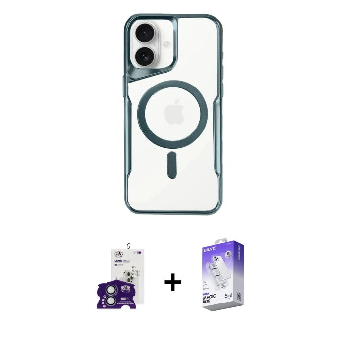 MARSİLYAN™- iPhone 16 Kılıf Yadigar Klasik Özel Seri - Siyah Bilvis 5in1 3D Magic Cam Ekran Koruyucu + Bilvis Titan Kamera Lens - YL
