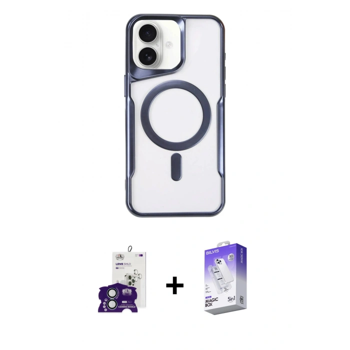 MARSİLYAN™- iPhone 16 Kılıf Yadigar Klasik Özel Seri - Siyah Bilvis 5in1 3D Magic Cam Ekran Koruyucu + Bilvis Titan Kamera Lens - YL