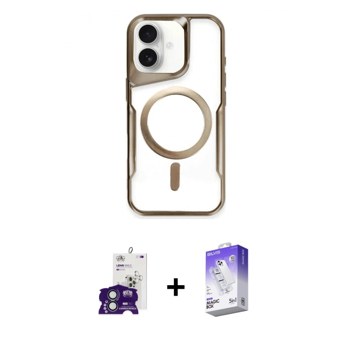 MARSİLYAN™- iPhone 16 Kılıf Yadigar Klasik Özel Seri - Siyah Bilvis 5in1 3D Magic Cam Ekran Koruyucu + Bilvis Titan Kamera Lens - YL