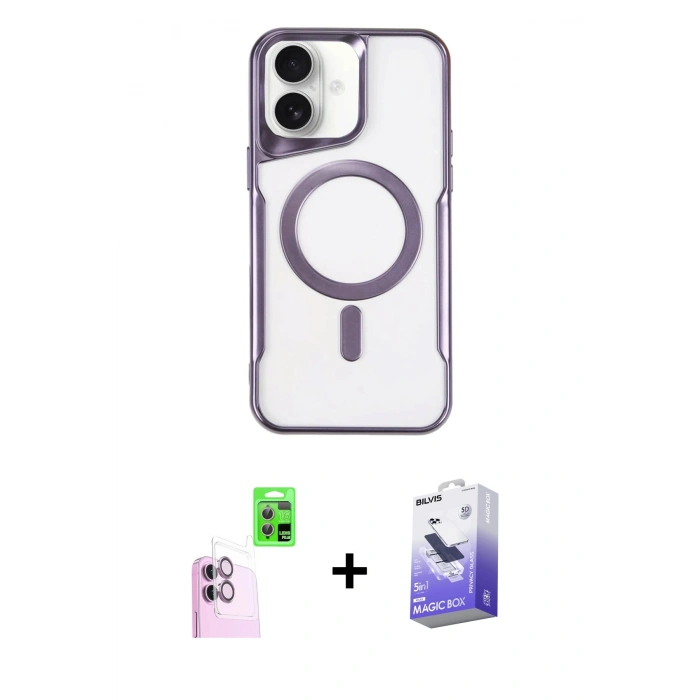 MARSİLYAN™- iPhone 16 Kılıf Yadigar Klasik Özel Seri - Siyah Bilvis 5in1 5D Magic Hayalet Cam Ekran Koruyucu + Raze Metal Kamera Lens - PE