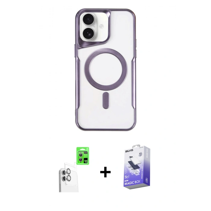 MARSİLYAN™- iPhone 16 Kılıf Yadigar Klasik Özel Seri - Siyah Bilvis 5in1 5D Magic Hayalet Cam Ekran Koruyucu + Raze Metal Kamera Lens - BZ