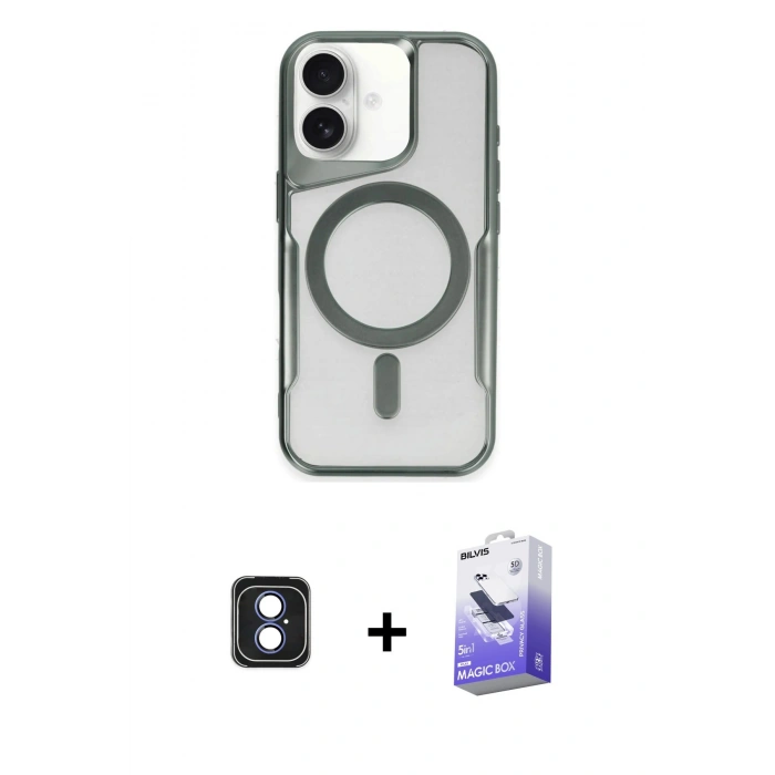 MARSİLYAN™- iPhone 16 Kılıf Yadigar Klasik Özel Seri - Siyah Bilvis 5in1 5D Magic Hayalet Cam Ekran Koruyucu + PVD Metal Kamera Lens - MI