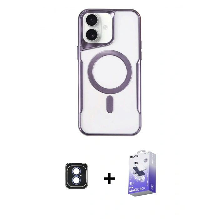 MARSİLYAN™- iPhone 16 Kılıf Yadigar Klasik Özel Seri - Siyah Bilvis 5in1 5D Magic Hayalet Cam Ekran Koruyucu + PVD Metal Kamera Lens - MI