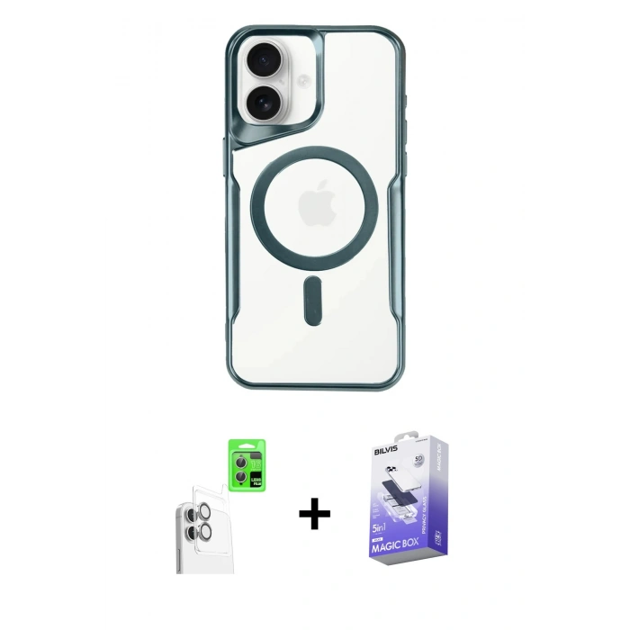 MARSİLYAN™- iPhone 16 Kılıf Yadigar Klasik Özel Seri - Siyah Bilvis 5in1 5D Magic Hayalet Cam Ekran Koruyucu + Raze Metal Kamera Lens - BZ