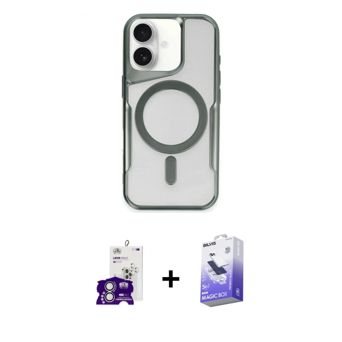 MARSİLYAN™- iPhone 16 Kılıf Yadigar Klasik Özel Seri - Siyah Bilvis 5in1 5D Magic Hayalet Cam Ekran Koruyucu + Bilvis Titan Kamera Lens - GS
