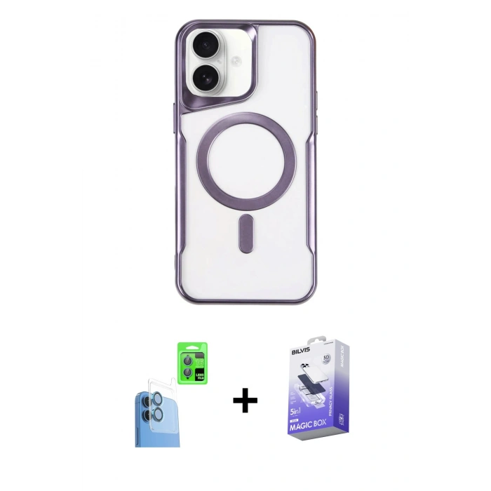 MARSİLYAN™- iPhone 16 Kılıf Yadigar Klasik Özel Seri - Siyah Bilvis 5in1 5D Magic Hayalet Cam Ekran Koruyucu + Raze Metal Kamera Lens - LT