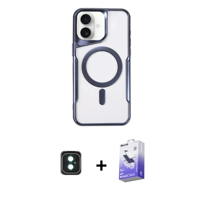 MARSİLYAN™- iPhone 16 Kılıf Yadigar Klasik Özel Seri - Siyah Bilvis 5in1 5D Magic Hayalet Cam Ekran Koruyucu + PVD Metal Kamera Lens - YL