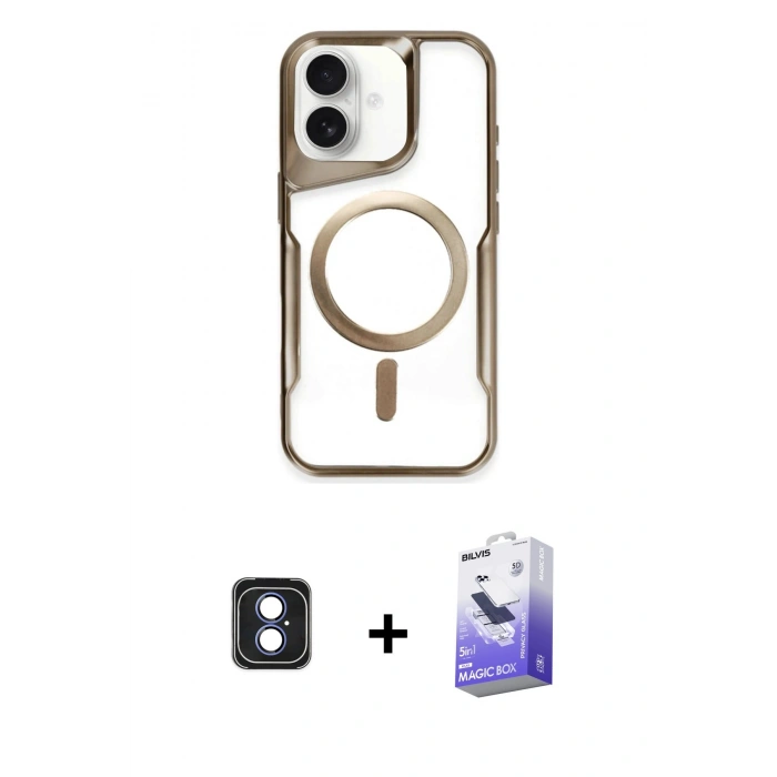 MARSİLYAN™- iPhone 16 Kılıf Yadigar Klasik Özel Seri - Siyah Bilvis 5in1 5D Magic Hayalet Cam Ekran Koruyucu + PVD Metal Kamera Lens - MI