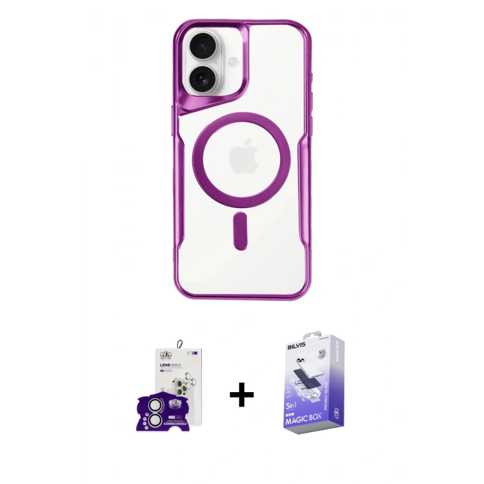 MARSİLYAN™- iPhone 16 Kılıf Yadigar Klasik Özel Seri - Siyah Bilvis 5in1 5D Magic Hayalet Cam Ekran Koruyucu + Bilvis Titan Kamera Lens - GS