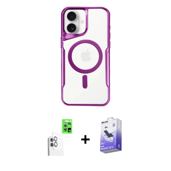 MARSİLYAN™- iPhone 16 Kılıf Yadigar Klasik Özel Seri - Siyah Bilvis 5in1 5D Magic Hayalet Cam Ekran Koruyucu + Raze Metal Kamera Lens - BZ
