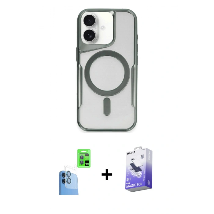 MARSİLYAN™- iPhone 16 Kılıf Yadigar Klasik Özel Seri - Siyah Bilvis 5in1 5D Magic Hayalet Cam Ekran Koruyucu + Raze Metal Kamera Lens - LT