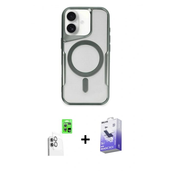 MARSİLYAN™- iPhone 16 Kılıf Yadigar Klasik Özel Seri - Siyah Bilvis 5in1 5D Magic Hayalet Cam Ekran Koruyucu + Raze Metal Kamera Lens - BZ