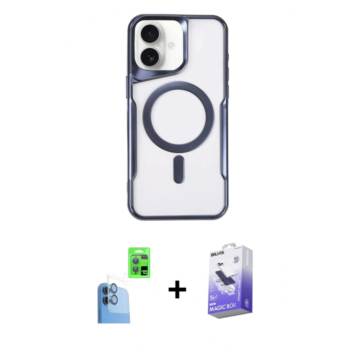 MARSİLYAN™- iPhone 16 Kılıf Yadigar Klasik Özel Seri - Siyah Bilvis 5in1 5D Magic Hayalet Cam Ekran Koruyucu + Raze Metal Kamera Lens - LT