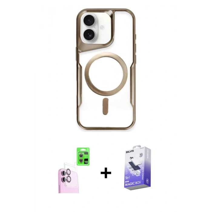 MARSİLYAN™- iPhone 16 Kılıf Yadigar Klasik Özel Seri - Siyah Bilvis 5in1 5D Magic Hayalet Cam Ekran Koruyucu + Raze Metal Kamera Lens - PE
