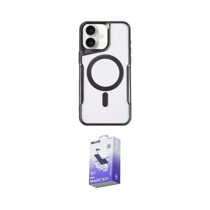 MARSİLYAN™- iPhone 16 Kılıf Yadigar Klasik Özel Seri - Siyah Bilvis 5in1 5D Magic Hayalet Cam Ekran Koruyucu